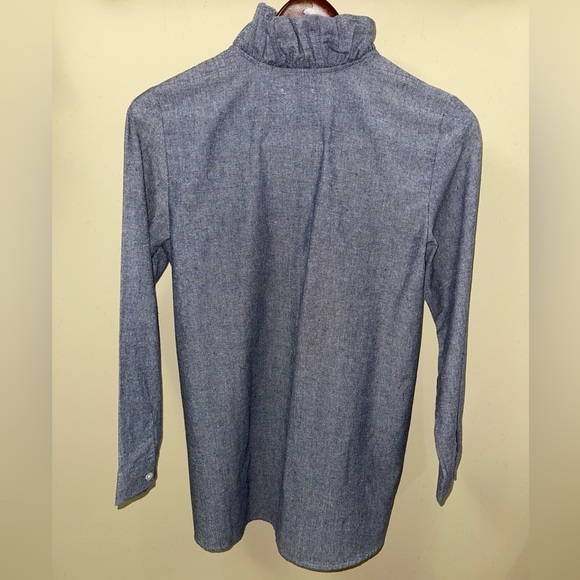 Mudpie Womens XS Pullover Blue Chambray Dress Ruffle Neck Long Sleeve EUC - Picture 5 of 6